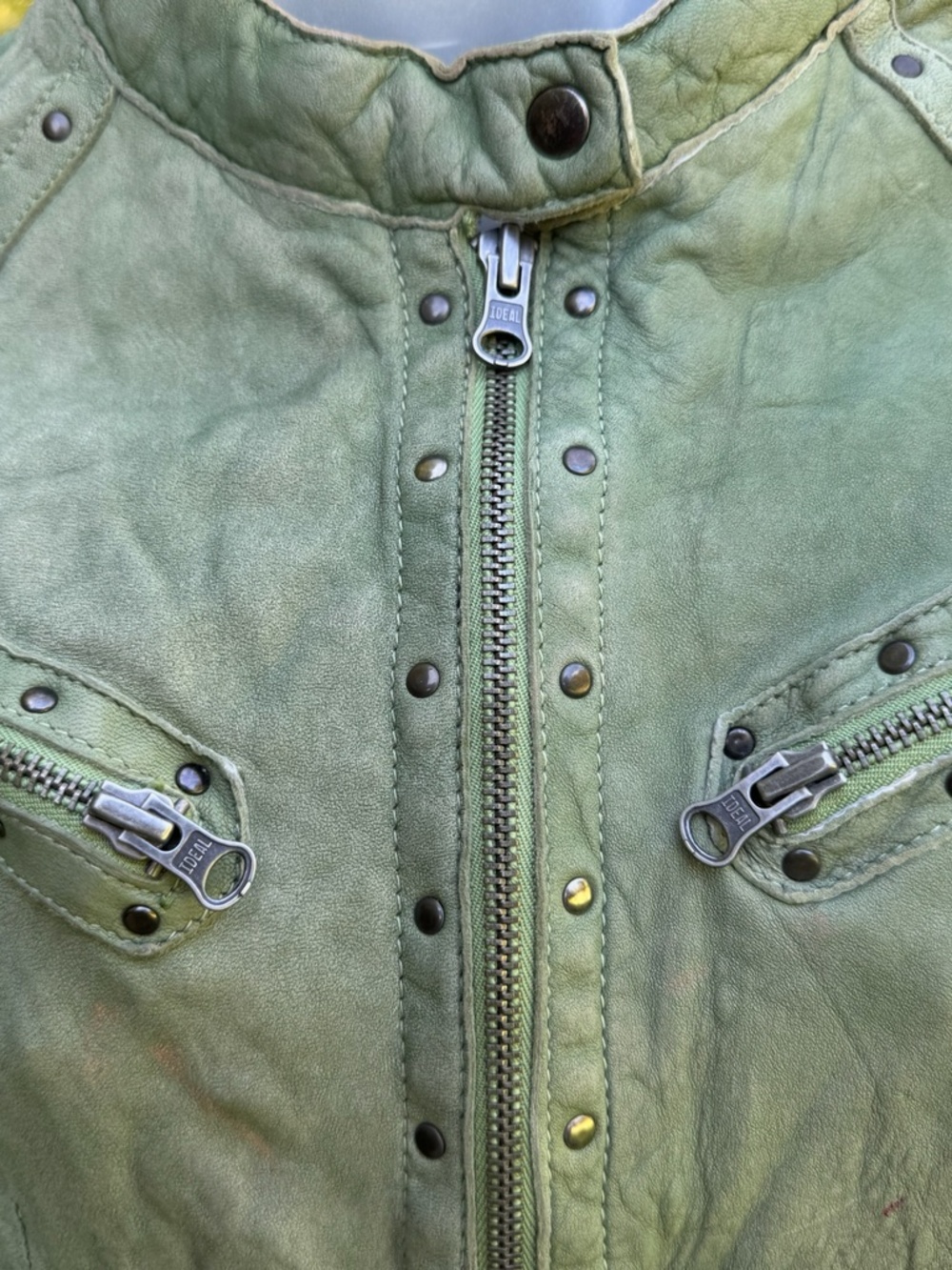 VINTAGE WILSON LEATHER GREEN JACKET, DISTRESSED, size S - Picture 7 of 12